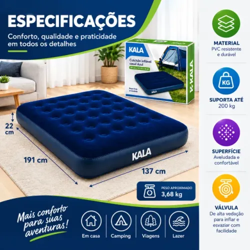 Colchão Inflável Casal Camping Novo.