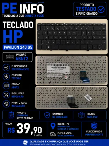 Teclado Notebook HP Pavilion 240 G5 ABNT2 Funcionando