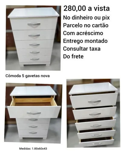 Cômodas 5 gavetas nova