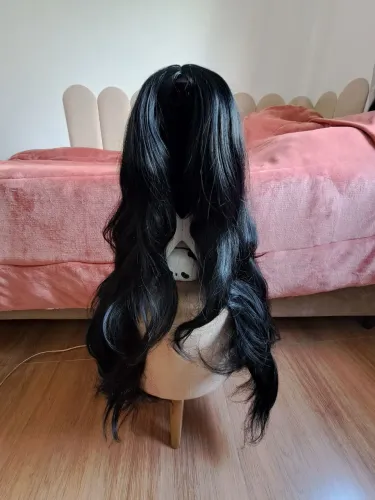 Peruca Preta Comprida Enrolada Cosplay