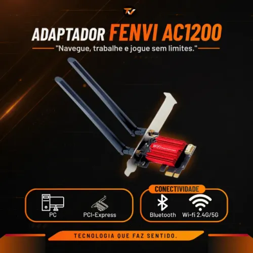Adaptador Wi-Fi Fenvi AC1200 2.4G/5G + Bluetooth 4.2 - PCI-Express | NOVO