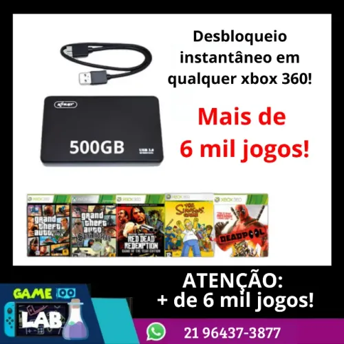 HD 500gb com sistema Exploit que destrava qualquer Xbox 360 com mais de 6000 de jogos