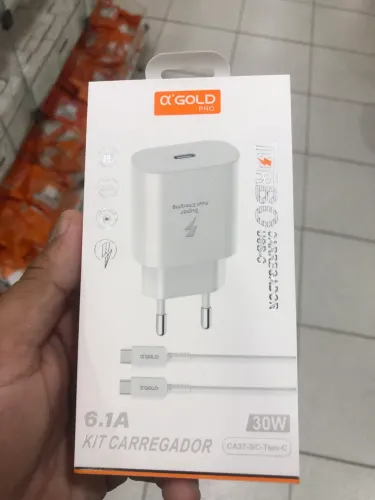 KIT 30W ?'GOLD PRO? Fonte + 2 cabos USB-C Turbo Carregador 6.1A iPhone + Android USB-C FH