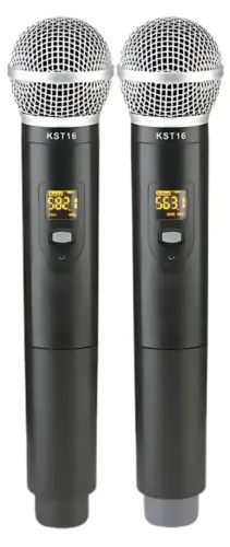 Microfone Sem Fio Karsect Ks248dm Duplo Mão Uhf 96 Freq Cor Preto