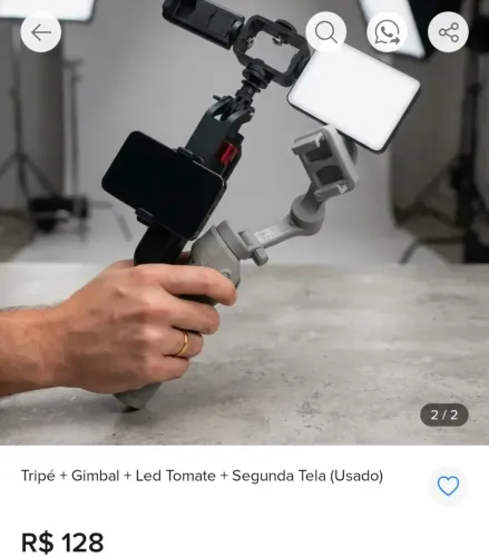 Tripé+ gimbal + led + tela para celular