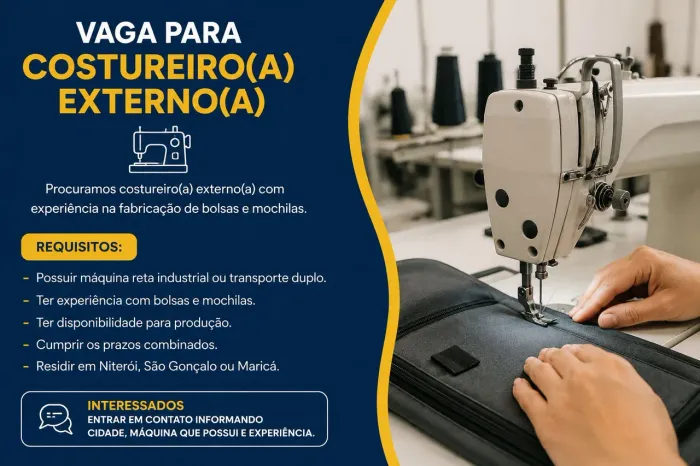 Costureiro(a) Externo(a) com Experiência em Bolsas e Mochilas.