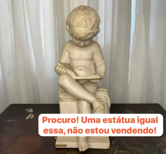 Estátua escultura anjo da sabedoria resina italiana pó de mármore antiga vintage Luis xv 