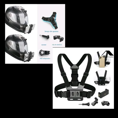 Suporte para capacete , e Suporte peitoral para celular