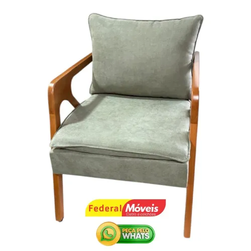 Poltrona em Tecido Boucle Verde Menta e Braços em Madeira - Oferta!