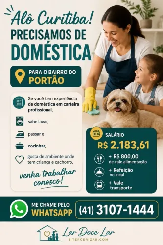 Doméstica experiente para Curitiba bairro Portão