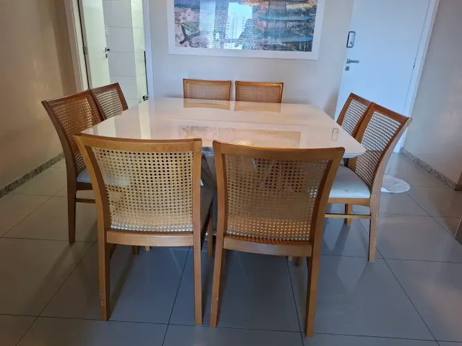 Mesa de jantar quadrada, 1,40 x 1,40 com 8 cadeiras