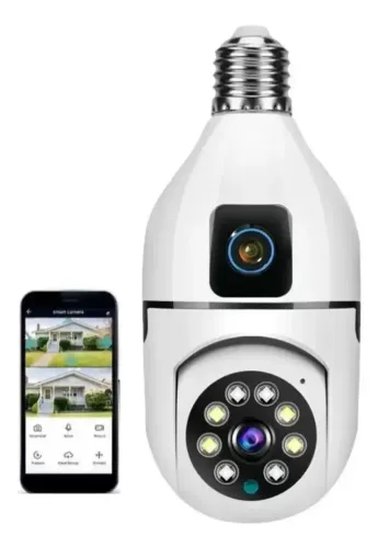 Câmera Segurança Wifi Dupla-lentes Lâmpada Visão Noturna 360