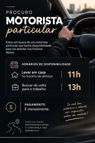 busco motorista particular | pagamento mensal