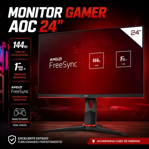 ? Monitor Gamer AOC 24" 144Hz 1ms FreeSync - Excelente Estado