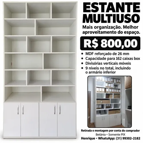 Estante Multiuso MDF Reforçado 26 mm com Armário ? R$ 800