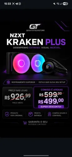 Water cooler NZXT Kraken Plus 240mm Com Tela Modelo mais novo Lacrado