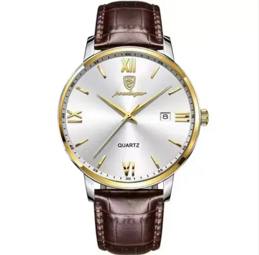 Relógio de Pulso Premium Poedagar 826 Gold Rose White Pulseira Couro Premium Marrom Lindo