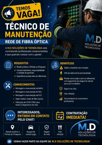 Vaga para Técnico de Rede de Fibra óptica 