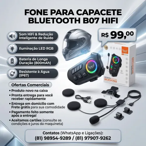 Fone Bluetooth para Capacete 