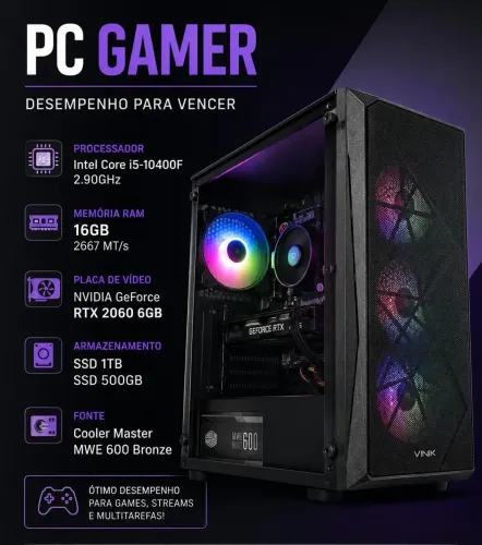 PC GAMER RTX 2060 + 16gb ram + I5 10°