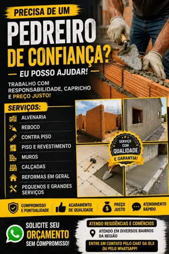 PEDREIRO - QUALIDADE, RAPIDEZ E PREÇO JUSTO