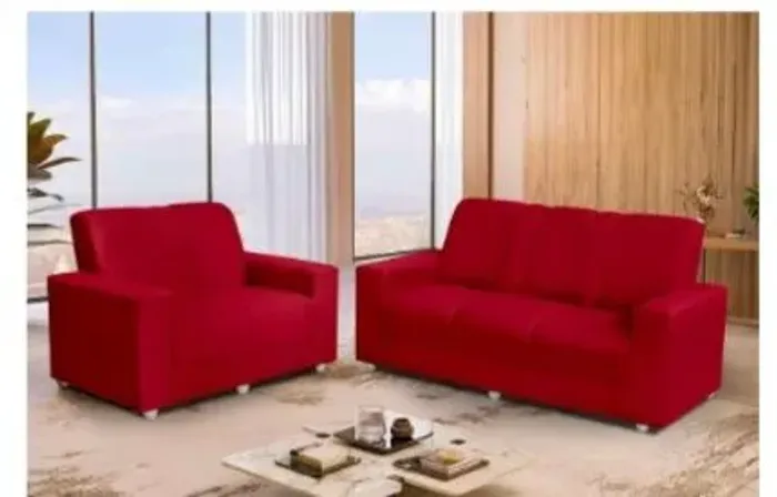 Sofá de veludo vermelho 5 lugares usado em salão de beleza