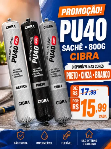 Selante PU40 Cibra Sachê 800 g - Branco, Preto e Cinza