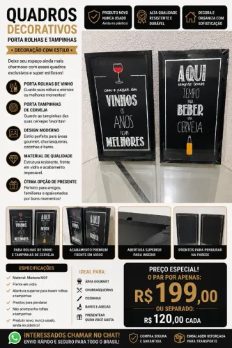 Quadros decorativos Porta Rolhas e Tampinhas 