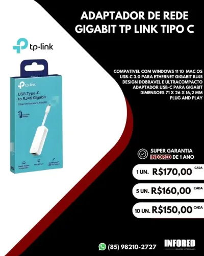 Adaptador de rede gigabit TP Link tipo c