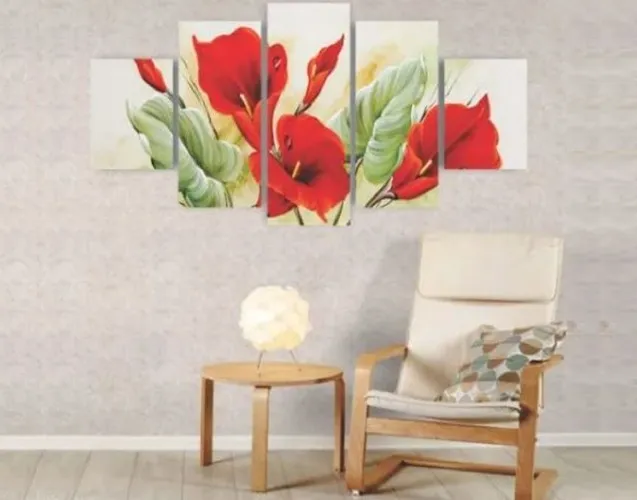 Quadro decorativo ? kit 5 peças modelo floral copo de leite