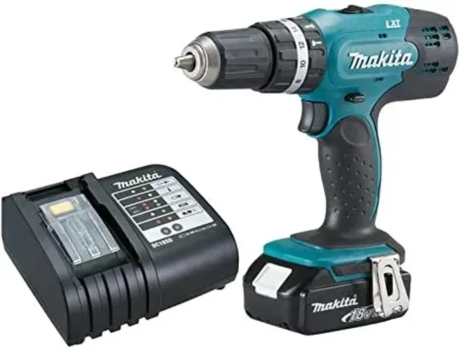 Furadeira martelete sem fio de 13mm Makita DHP453X10 18V + acessórios 110V/220V