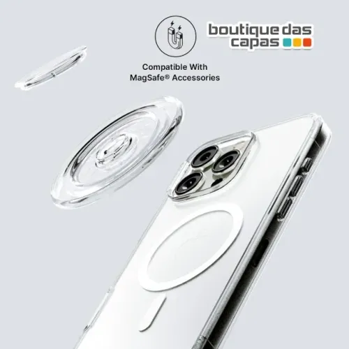 capa transparente anti impacto com magsafe iphone 16 e iphone 16 pro max