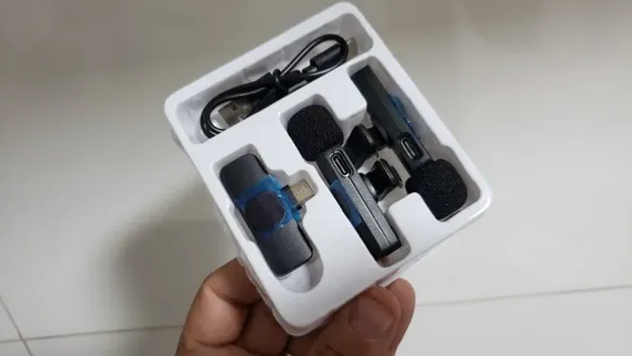 Microfone sem fio recarregável tipo C Android 2 microfones