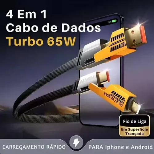 Cabo Usb Turbo 65w Carregador 4 Em 1 1m (JK Eletrônicos atacado)Black friday