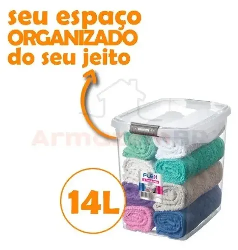 Caixa 14l organizadora tampa transparente com trava Sanremo SR921   