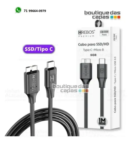 CABO DE DADOS SSD HD (Micro USB 3.0) X USB-C TIPO C CB-709 1 METRO MACBOOK NOTEBOOK 