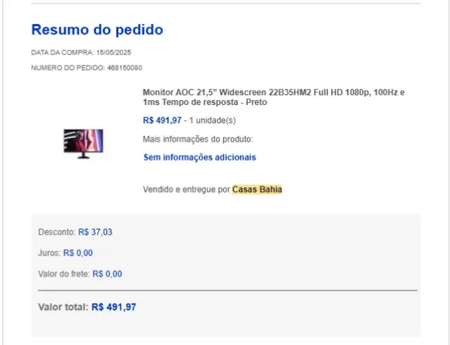 Monitor AOC 21,5? Widescreen 22B35HM2 Full HD 1080p, 100Hz e 1ms Tempo de resposta - Preto