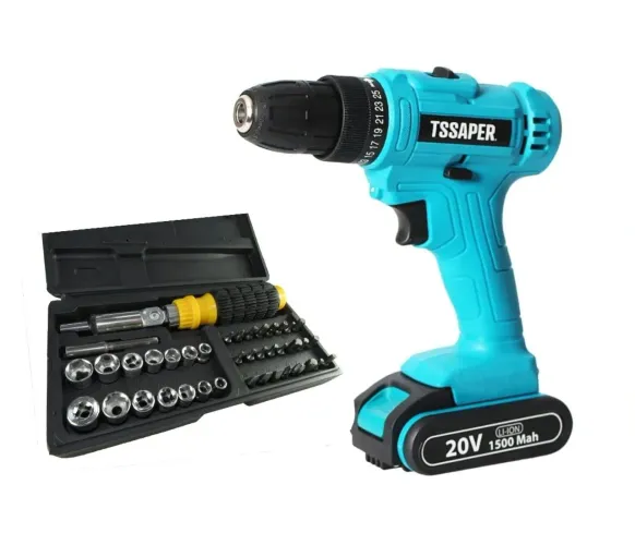 OFERTA Parafusadeira e Furadeira Tssaper 20v com kit Jogo de Soquetes e Bits 