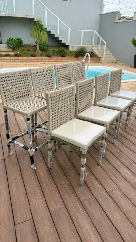 Banquetas corda nautica alumínio balcão churrasqueira área gourmet 