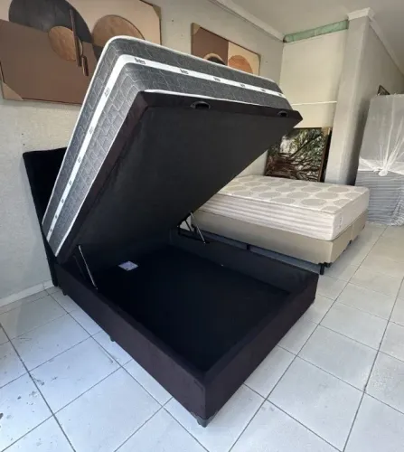 Cama Box Bau Casal + Colchão Molas Black