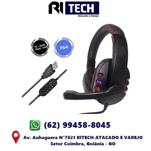 Fone De Ouvido Headset Gamer Entrada Usb Microfone Pc  luz RGB