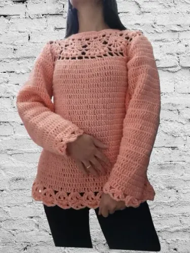 BLUSA DE CROCHE COR CORAL