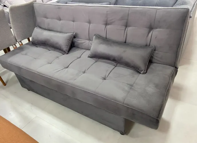 Sofá Cama Veludo Cinza ULTIMA PEÇA