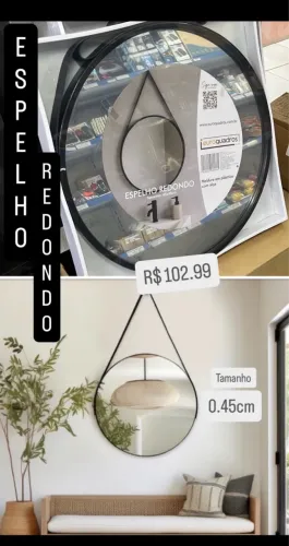 Espelho redondo com alça 0.45cm preto