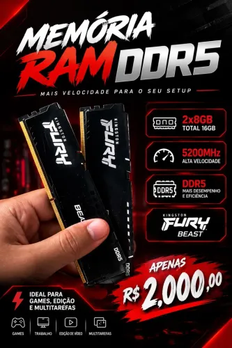 memória ram ddr5 fury 2x8=16 5200mhz