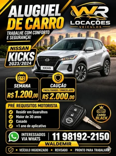 Aluguel de carro para motorista de App/ Categoria Black Kicks