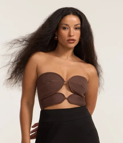 Body Em Microfibra Bicolor Com Busto Pespontado Marrom