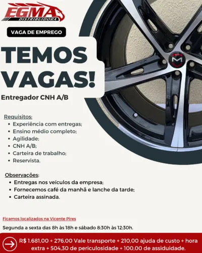 Vaga para entregador CNH A/B