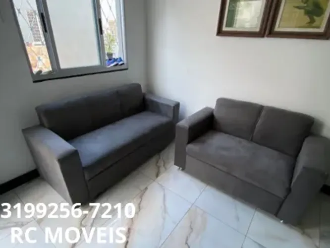 Sofá Uno 2 e 3 Lugares Suede Espuma D33 Novo