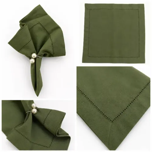 Guardanapo de linho verde oliva de 40x40cm com ponto ajuor